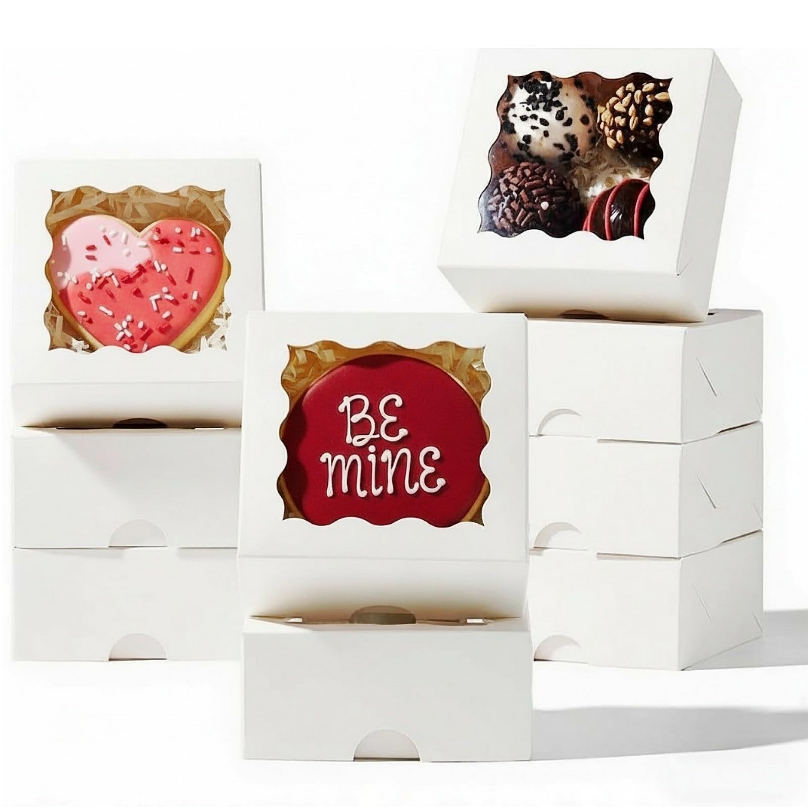 Photo 1 of RomanticBaking 3.2" x 3.2" x 1.5" 100PCS Cookies, Soap, Chocolate Truffle, Donut, Macaron, Mini Bakery Boxes with Window