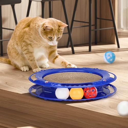 Cat Scratcher Toy, Cat Toy, Cardboard Cat Scratcher Pad With Cat Toy Ball Track And Catnip Interactive Cat Toy Balls Cat Toy Ball Track Scratch Pad Educational Toy #TOP2