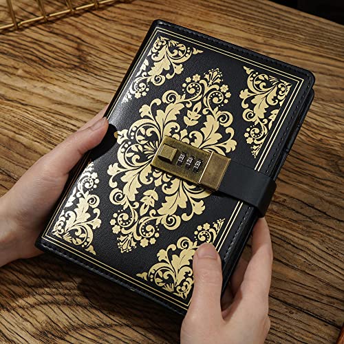 Cagie Lock Journal For Women Vintage Journal Refillable Lock Diary Gift Exclusive Locking Journal For Adults Hardcover Leather Journal Notebook For Personal Secrets Writing, 5.5" X 7.8", Black #TOP3