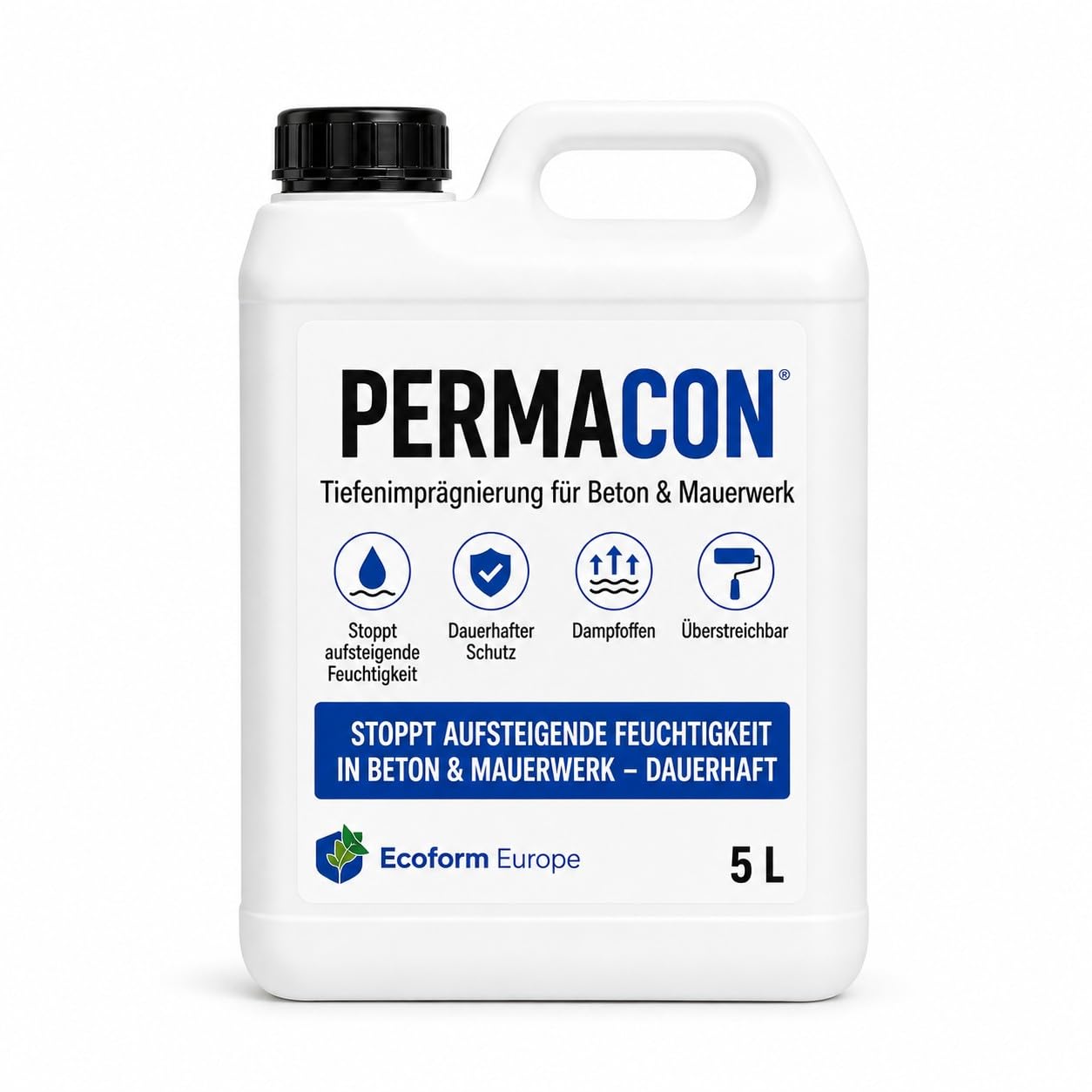 Ecoform Permacon Betonversiegelung 5 Liter - Transparente Wasserdichte Beschichtung für Beton & Stein - permanenter Feuchteschutz Innen & Außen