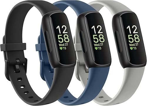 Paquete de 3 bandas de silicona para Fitbit Inspire 3 pulseras de repuesto para mujeres y hombres, bandas deportivas ajustables suaves e