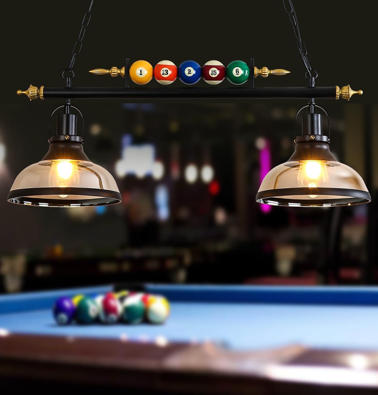 iMeshbean 31" Pool Table Light, Hanging Pool Table Lighting Fixtures Ceiling Lamp Real Billiard Ball Design Pendant Lamp with 2 Glass Shades for Game Room Beer Party