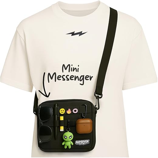 SUPERVEK Minimalist Messenger Sling Bag - Crossbody Shoulder Tactical Organizer Durable Compact Bags for Men Women - Streetwear Urban Travel (Black)