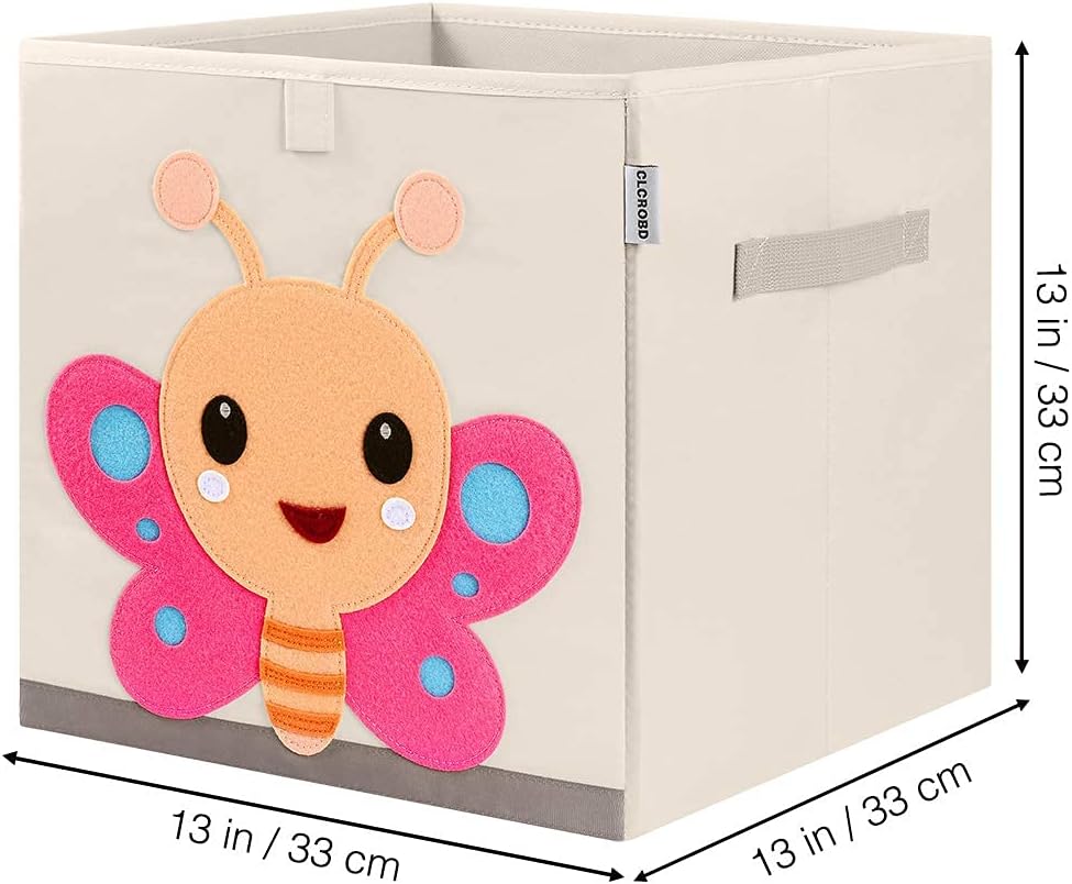 Foldable Animal Cube Storage Bins Fabric Toy Box/Chest/Organizer for Kids Nursery, 13 inch (Llama + Butterfly)