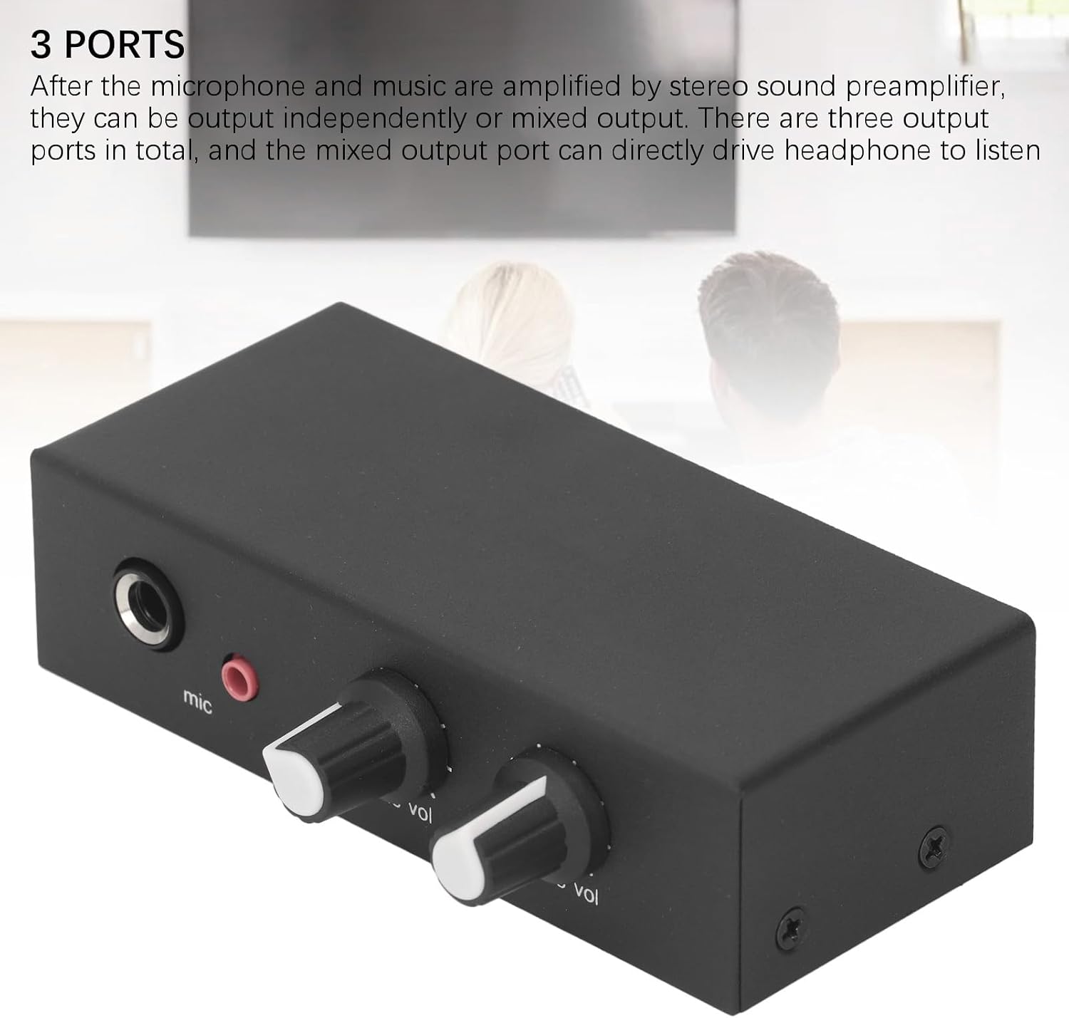 Stereo Sound Preamplifier, Professional Mic Headphone Amp Phono Turntable Phonograph Preamp with Independent Volume Control for Home Studio and Desktop Audio Systems Black