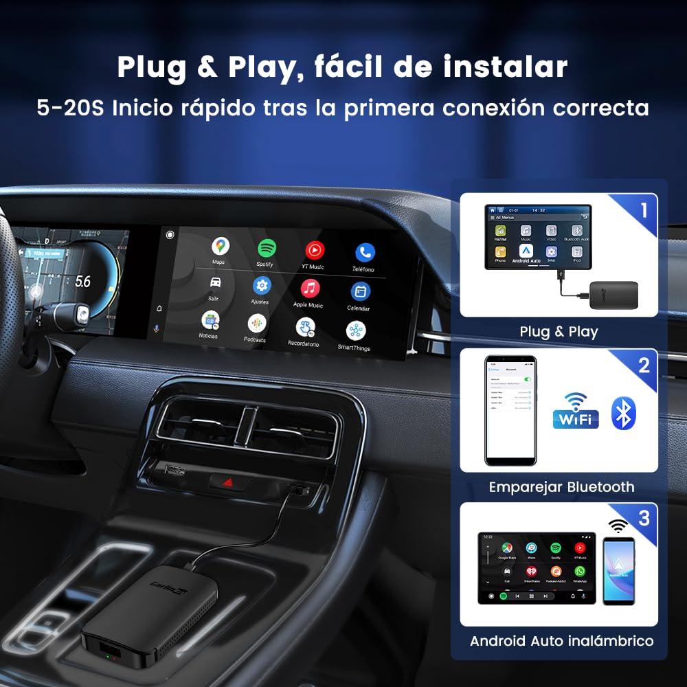 CarLinkit Wireless Android Auto Adapter, bezpośrednie wtyczka, łatwe wyposażenie, natychmiastowe połączenie ze smartfona do ekranu samochodowego