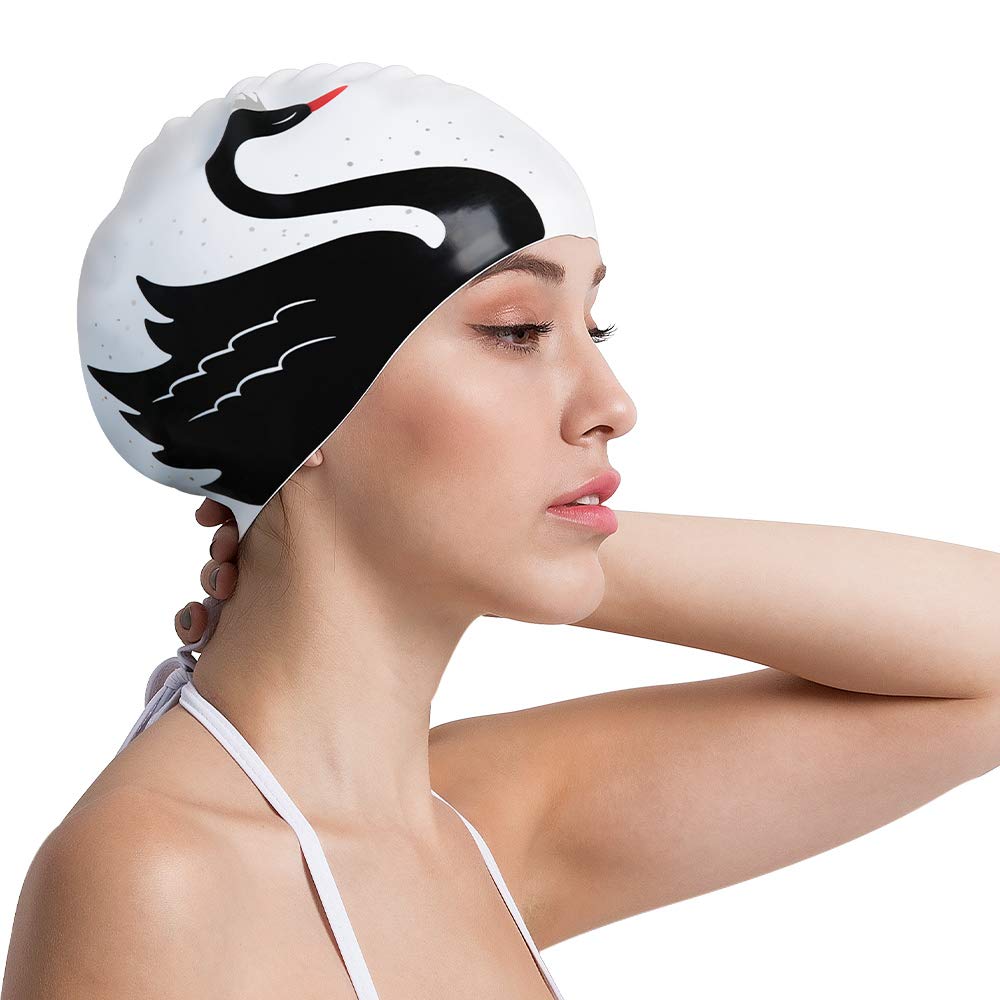 COPOZZ Adult Swimming Cap, Unisex Waterproof Silicone Swim Cap for Men Women, Long Hair, Black, Grey — image 1