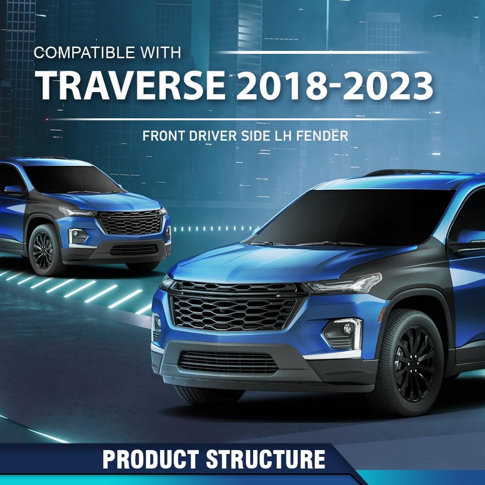 PIT66 Front Left Driver Side Fender 1 Pc Fit Chevy Traverse 2018-2023, Fit Chevy Traverse L 2018-2021 & True North 2019-2023 84679031, GM1240409 Black