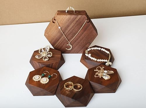 Miniatura 6 de GemeShou Wood Necklace Display Stand, Walnut Hexagon Board Jewelry Holder for Show, Hanging Long Necklace Retail Jewelry organizerHexagon Necklace