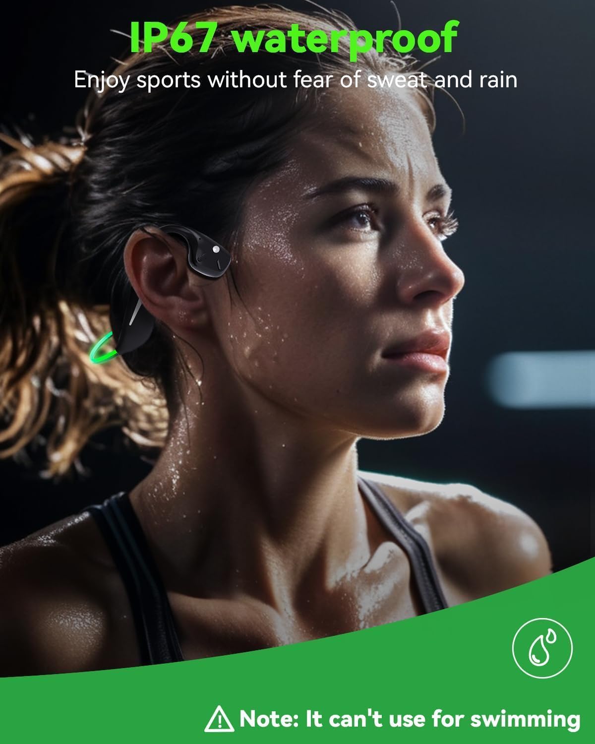 MONODEAL Auriculares conduccion osea, Auriculares inalambricos Deportivos IPX7 a Prueba de Sudor, Bluetooth 5.3 Verde con luz Inteligente, auriculare oseos 20 Horas de reproducción