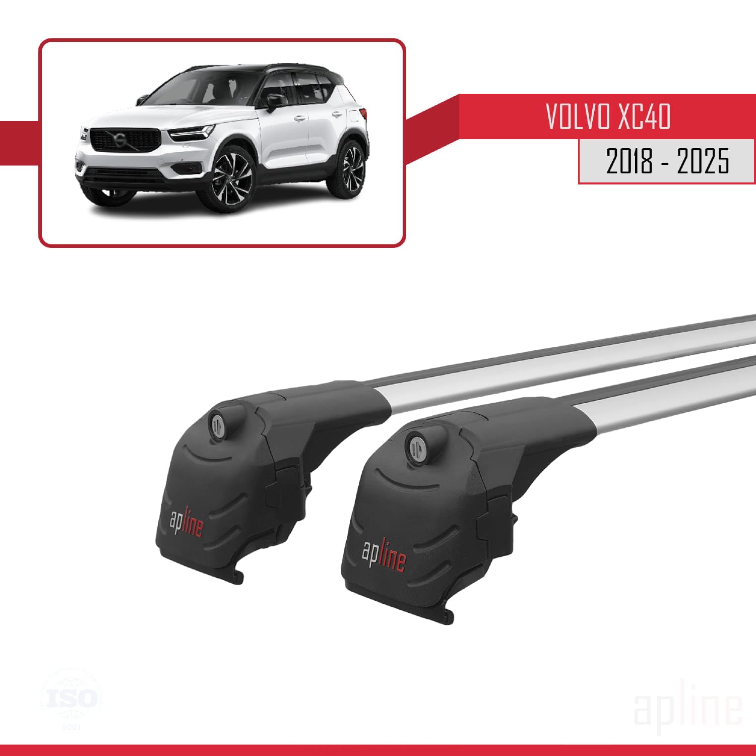 Compatibile con Volvo XC40 2018-2026 Modello ACE-2 Barre Tetto Portapacchi Auto Barre Portatutto Grigio Alluminio 2 Barre