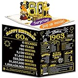 60th Birthday Pop Up Cards for Women or Men, 3D Greeting Card with Gilding Poster Cover, Funny 60th Birthday Gifts Idea for Party Supplies, Unique 60 Year Anniversary For Mom Dad, Back In 1963, Jumbo