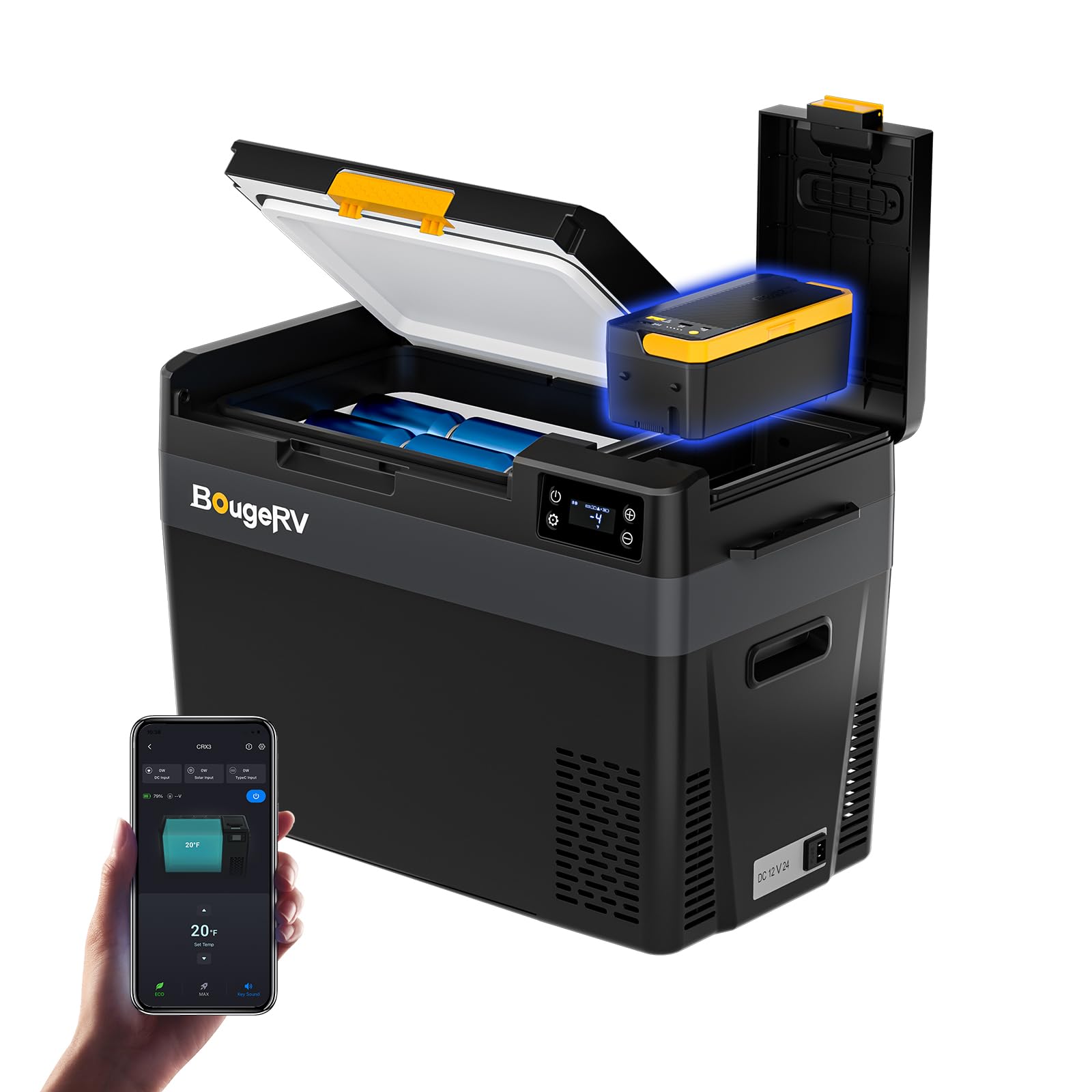 BougeRV ポータブル冷蔵庫 22L 車載 冷凍可能 バッテリー1個つき Amazon.co.jp: 【リン酸鉄バッテリー内蔵可能・専用バッテリー 1 個