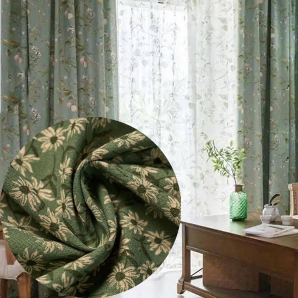 4M Leinenstoff Bedruckt Meterware 148CM Breit Stoff aus Baumwolle und Leinen Mit Blumenmuster Baumwollstoff zum Nähen Rustikale Dekostoff Vorhangstoff Bastelstoffe für Rock Tischtuch Sofa DIY