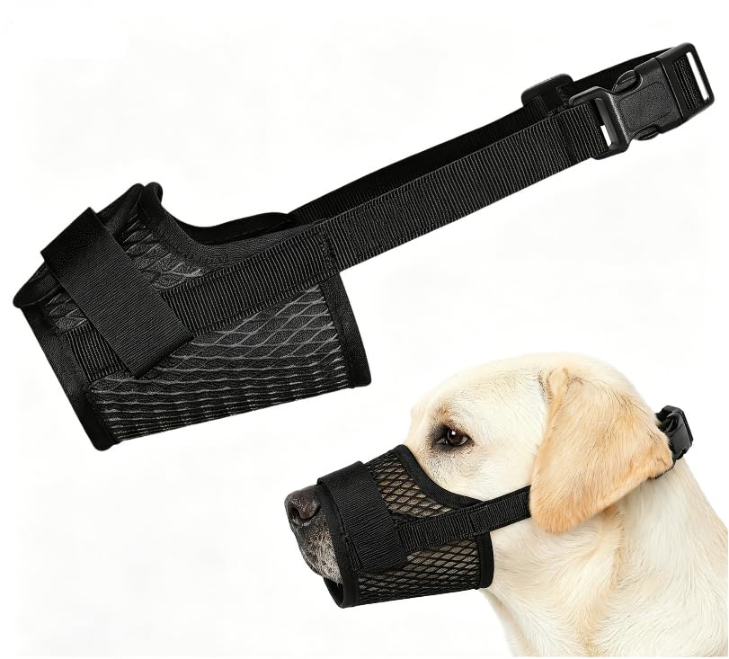 Hundemaulkorb Schwarz, Weicher Netzmaulkorb für Mittlere Hunde, Atmungsaktiver Fressschutz Hund, Verstellbarer Maulkorb Erlaubt Trinken & Hecheln, Anti Giftköder Maulkorb gegen Beißen und Bellen