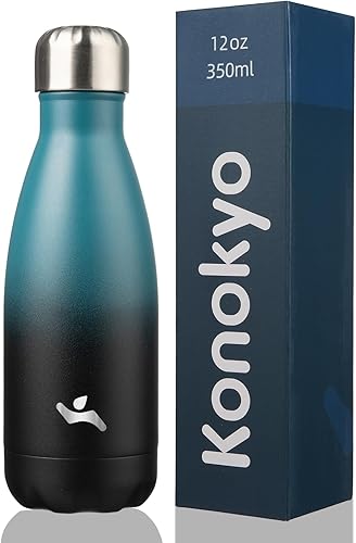 Botella de agua 12 oz, termo de metal Vacumm con aislamiento de doble pared de acero inoxidable para viajes deportivos, color negro