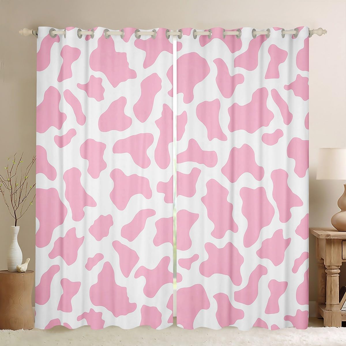 Kid Cartoon Curtains Pink Cow Print Window Curtains 76"X54",Milk Cow Animal Cowhide Window Treatment Western Animals Draperies for Toddler Teen Boys Girls Farmhouse Bull Cattle Kawaii Room Decor