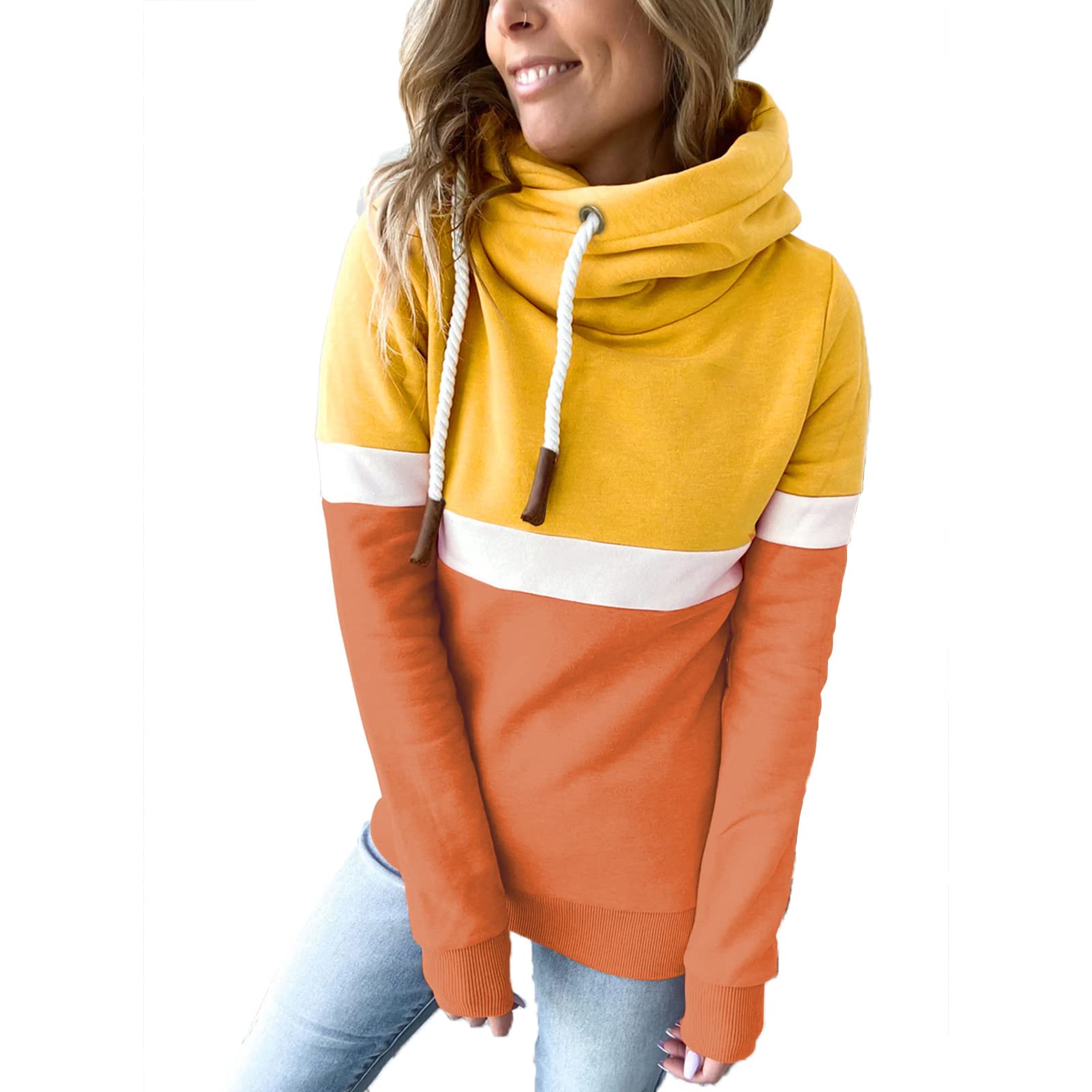 EBTOOLSWomen Hoodie Sweatshirt, Colorblock Casual Loose Tunic, Long Sleeve Drawstring Hoodie Blouse