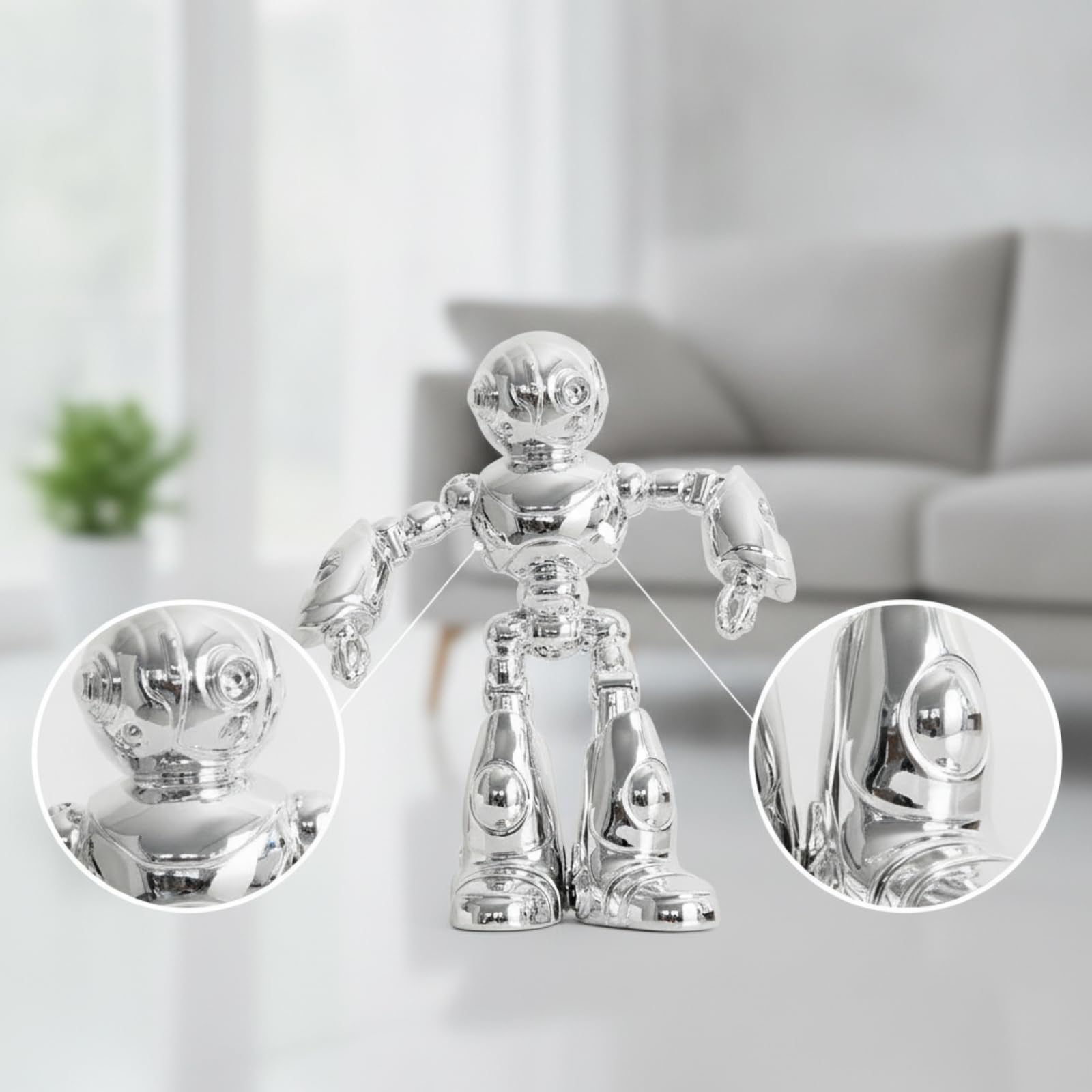 Roboterfigur Silbern Roboter-Figur Verspiegelt Roboter-Skulptur für Wohnzimmer, Schreibtisch, Büro