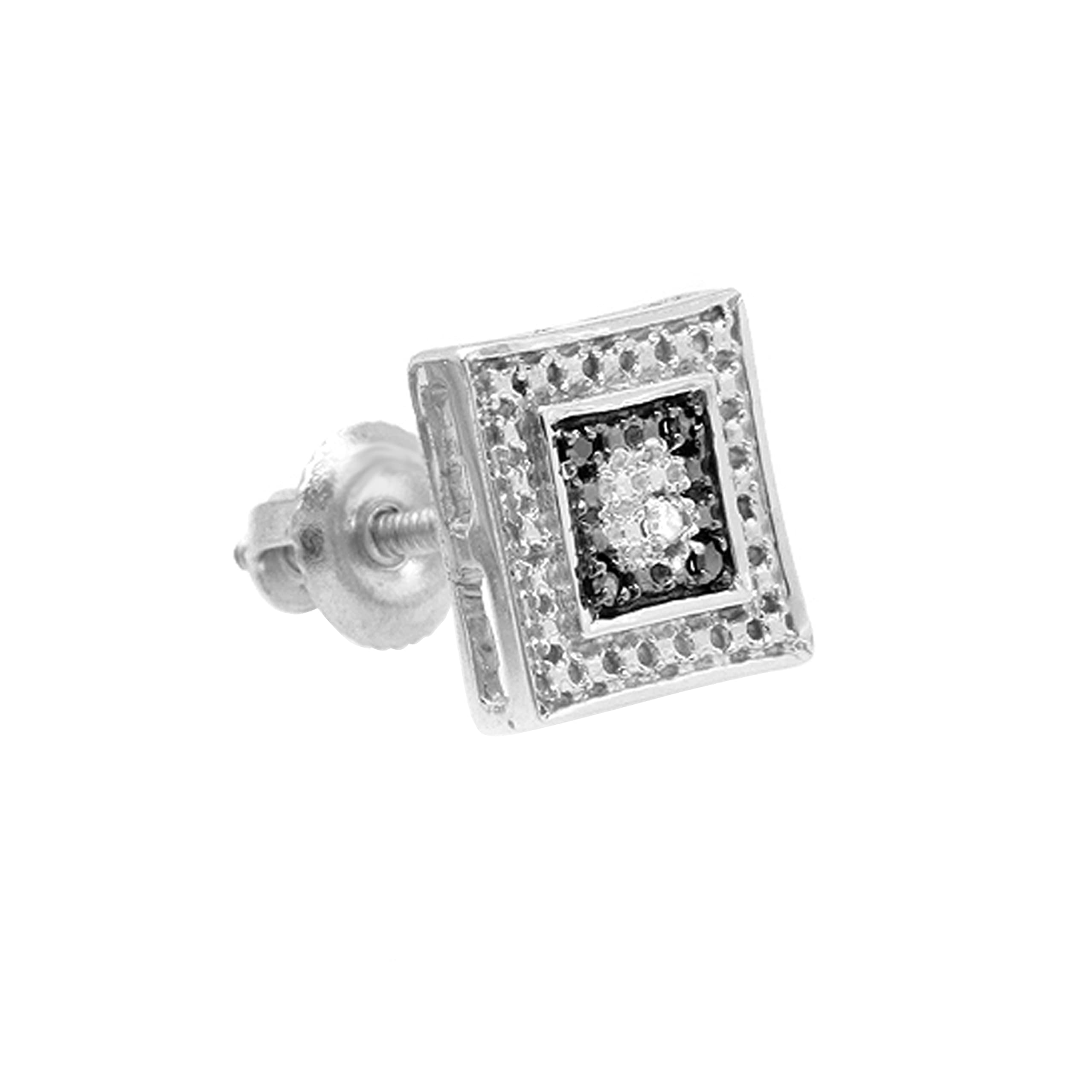 Dazzlingrock Collection 0.0tw Round Black & White Diamond Square Framed Screw Back Unisex Stud Earring in 10K Solid White Gold (Only 1 Pc)