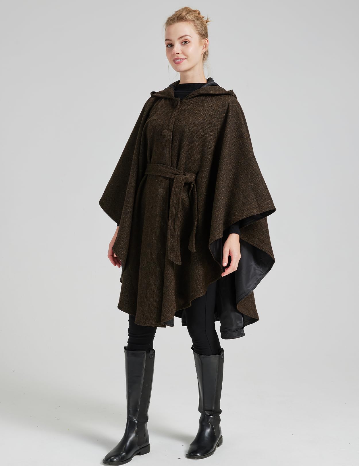 BEAUTELICATE Umhang mit Kapuze Damen Wollmischung Mittelalter Umhang Poncho Übergröße Halloween Cloak Ärmelloser Winddicht Mantel Cardigan für Herbst Winter Weihnachten Karneval