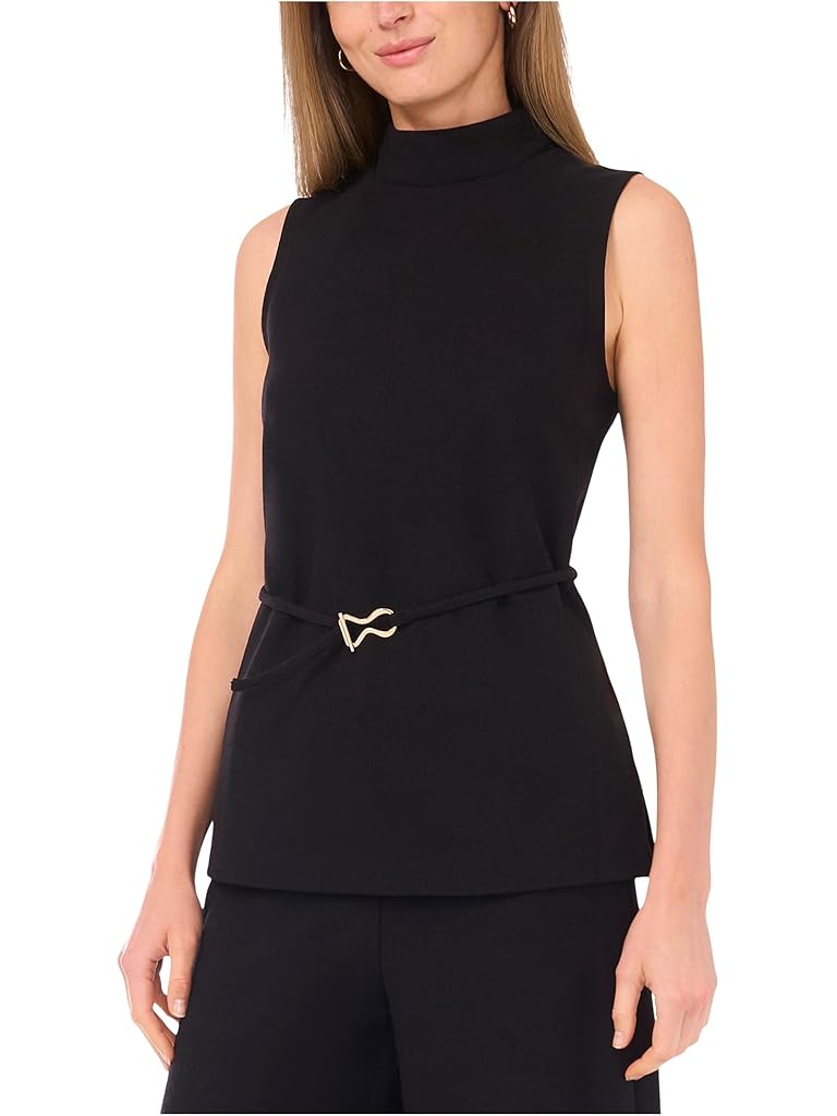 Black Vince Camuto Mock Neck Sleeveless Top with Tie
