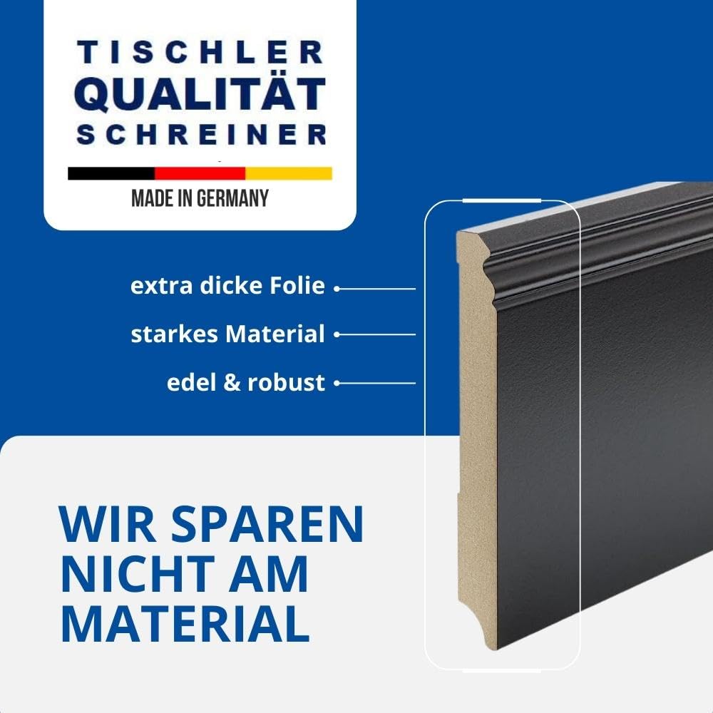 REESE - Sockelleisten - Berliner Profil - SCHWARZ MDF - 150mm - 15 Stück / 34,5lfm - nicht selbstklebend - 230 cm