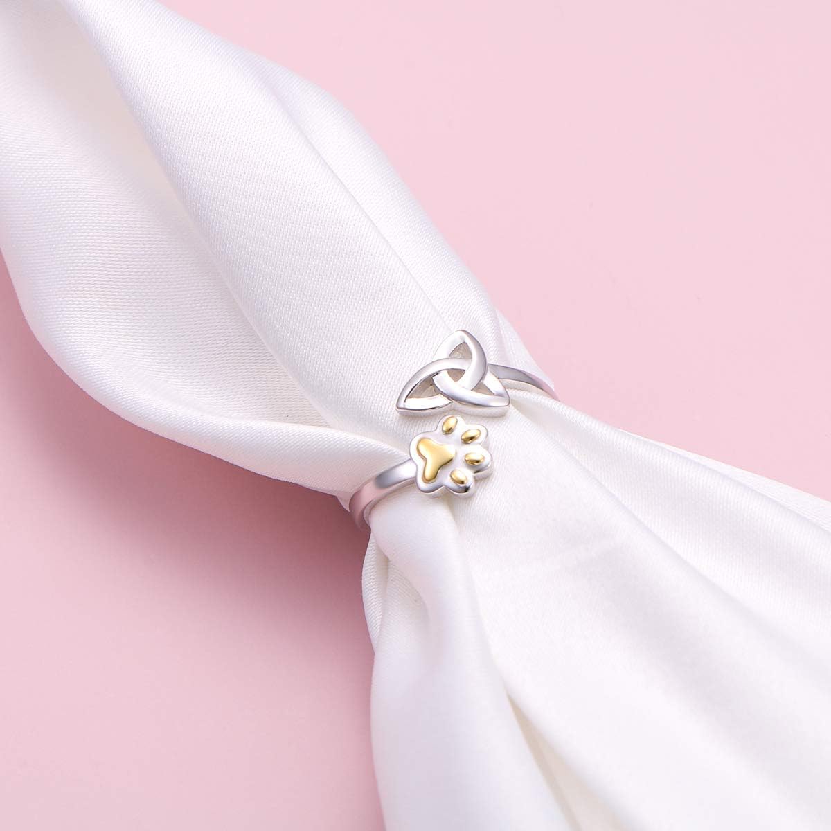 FLYOW 925 Sterling Silver Adjustable Animal Rings for Women Lucky Elephant Cute Pig Ring Cat Paw Love Heart Wrap Open Ring Birthday Gifts