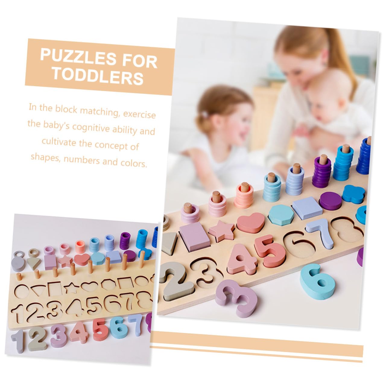 Rompecabezas de Madera Educativo Formas Geométricas y Números para Niños Pequeños 3 Años, Tamaño Adecuado, Colores Pastel, Desarrollo Temprano y Cognición, Juego Pedagógico de 1