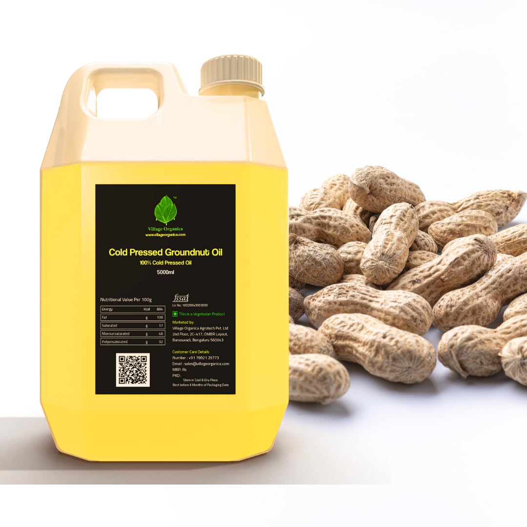 Village-Organica Cold Pressed Groundnut Oil | Peanut Oil | Virgin or Ghani | Oil Extracted from Premium Organic Peanuts | Authentic, Nutritious and Aromatic | (5litre) (B0CDJ52SX2) Amazon Price History, Amazon Price Tracker