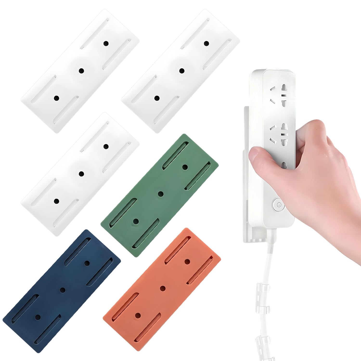 6PCS Power Strip Holder Wall Mount,Self Adhesive Power Strip Holder,Desktop Punch-Free Socket Fixer for Kitchen Home Office Table Wall Cable Management (Multi)