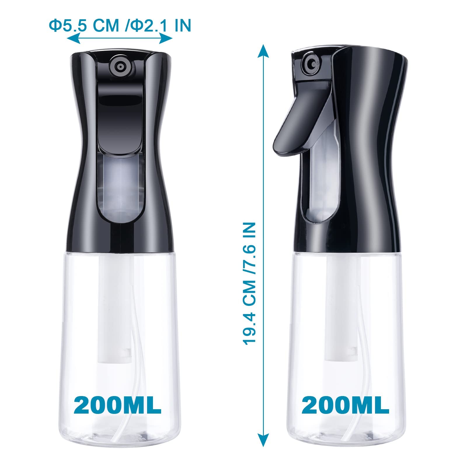 URAQT Bottigliette Spray, 200ML Spruzzino Nebulizzatore, Flacone Spray per Acqua Continua Vuoto Flacone Spray per Capelli per Acconciature, Piante, Animali Domestici, Pulizia (Copertina Nero)