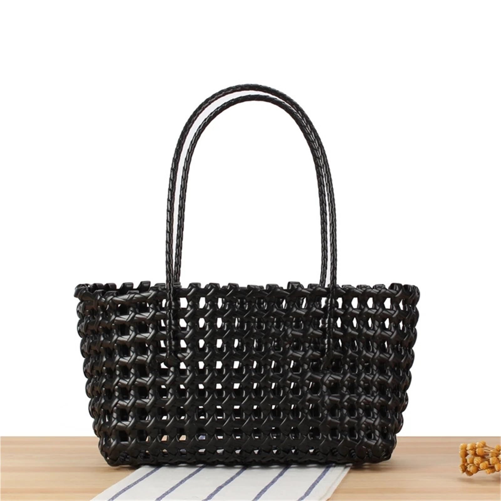 Bolso de Mano Tejido Calado Llegada bolso de cesta diseño hueco for mujer vacaciones en la playa bolsos hombro tejidos Casual versátil diario