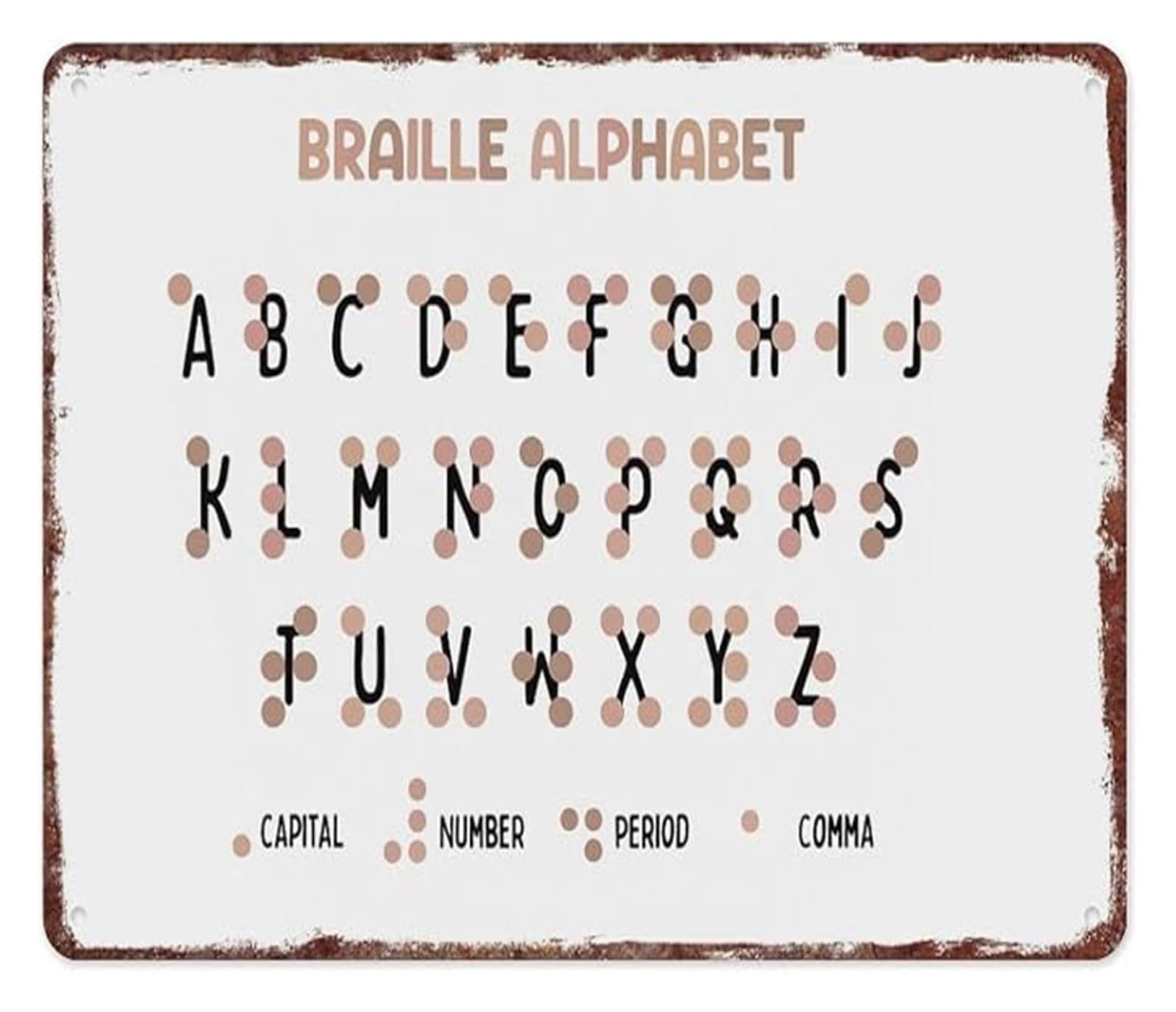 ZDVHOMCB Educational Braille Metal Sign Blind Reading Reference Wall Decor for School Sensory Room Home Study Aluminum 8 X 12 in