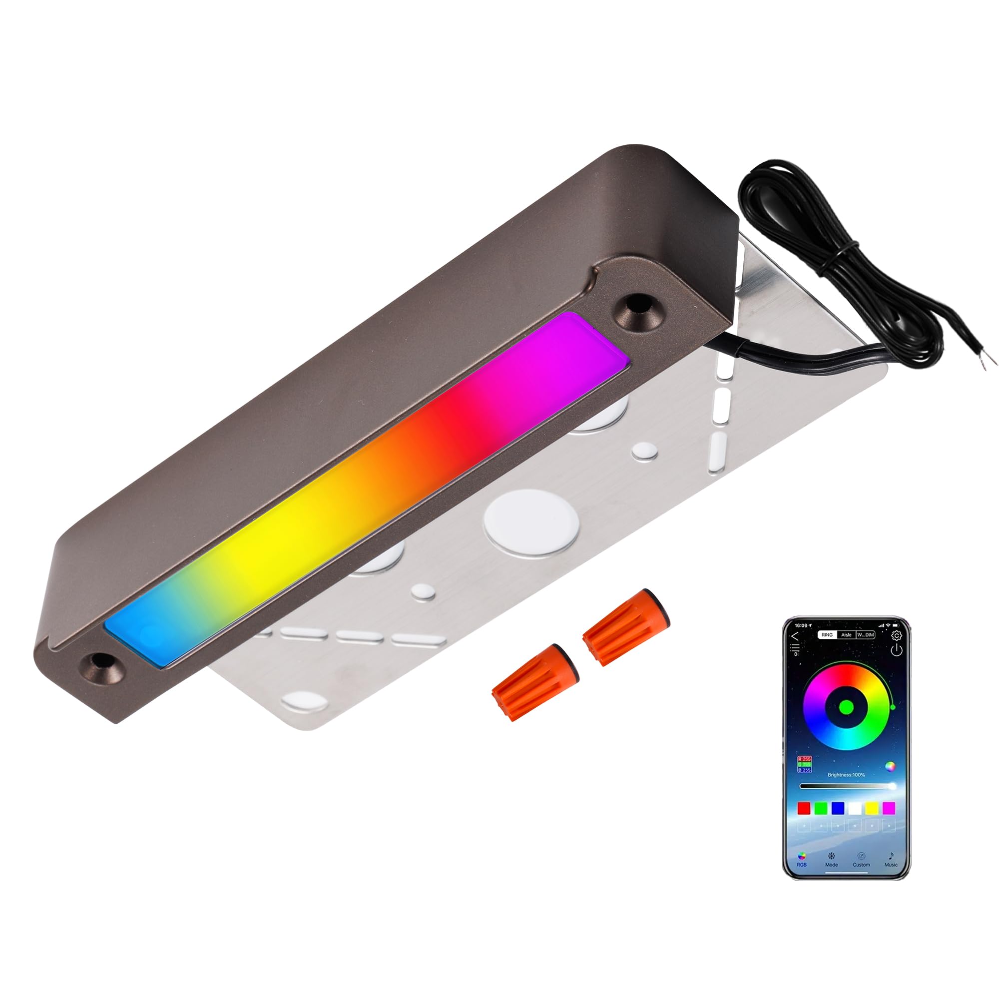 Varmtalys Smart Hardscape Lighting Low Voltage, RGBCW 5W LED Outdoor Step Lights, 12V Landscape App Controlled IP65 Waterproof Wired 7 Inch ORB Aluminum for Patio Deck Retaining Wall