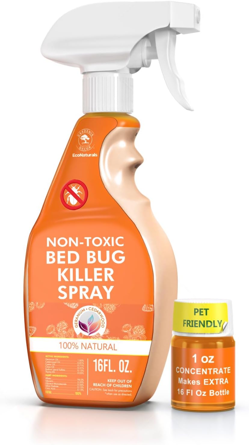 All Natural Bed Bug Spray -Non-Toxic Bed Bugs Killer - 2 Bottle Pack 16 oz + 1 oz Concentrate - Fast-Acting Beds Bug Killer | Kills Fleas and Mites