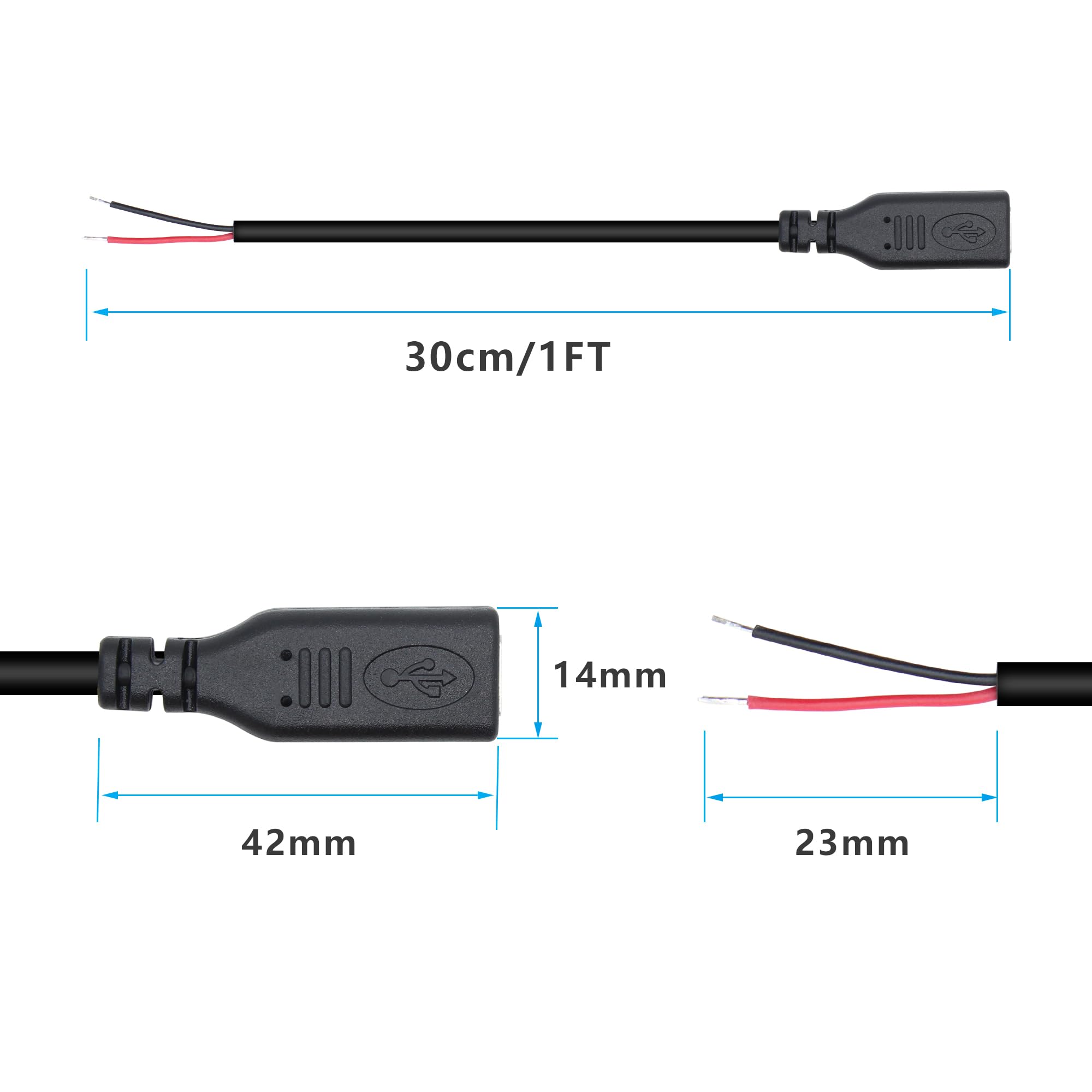 TTTLLNN Cavo USB C Pigtail a 2 core USB tipo C maschio a 2 pin cavo Pigtail 5 V 2 A USB C cavo di alimentazione per router di luce LED