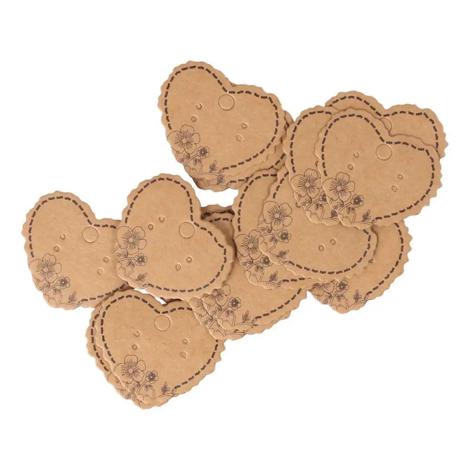 Lot de 500 cartes en papier kraft marron en forme de cœur pour boucles d'oreilles