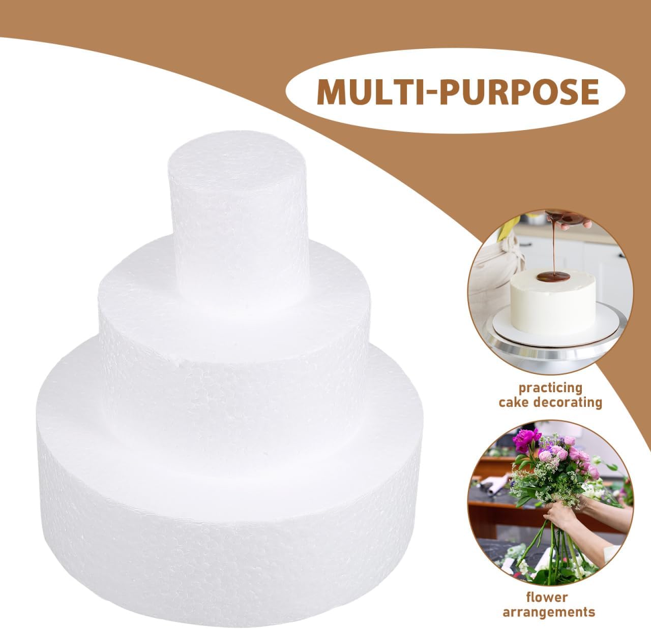 3Pcs Round Foam Cake Dummies 5.90 Inch Lightweight DIY Cake Models for Decorating Practice Wedding Birthday Party Props Reusable Molds