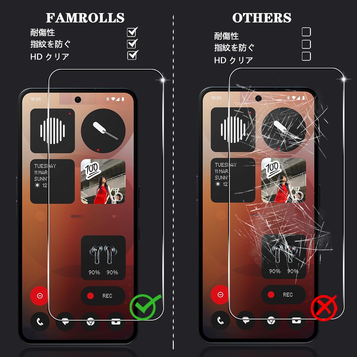 Amazon | 【2+2枚セット】 対応 Nothing Phone 3a ガラスフィルム 