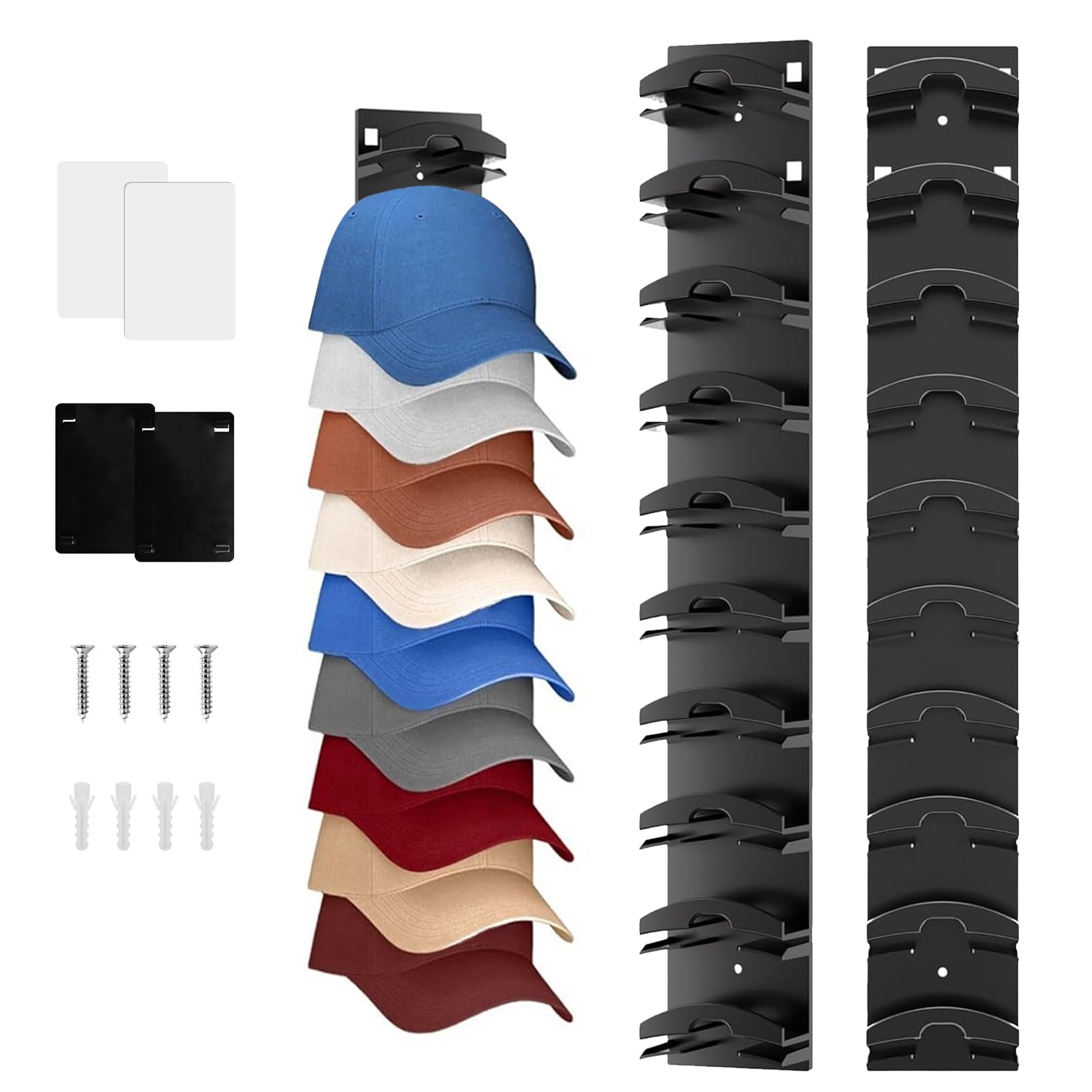 OMJMYY 2 Pezzi Porta Cappelli da Parete Autoadesivo Fino a 20 Cappelli Organizzatore per Cappelli Cappelliera Parete per Porta Armadio Camera Cappelliera Compatta Design e Salva Spazio(Nero)