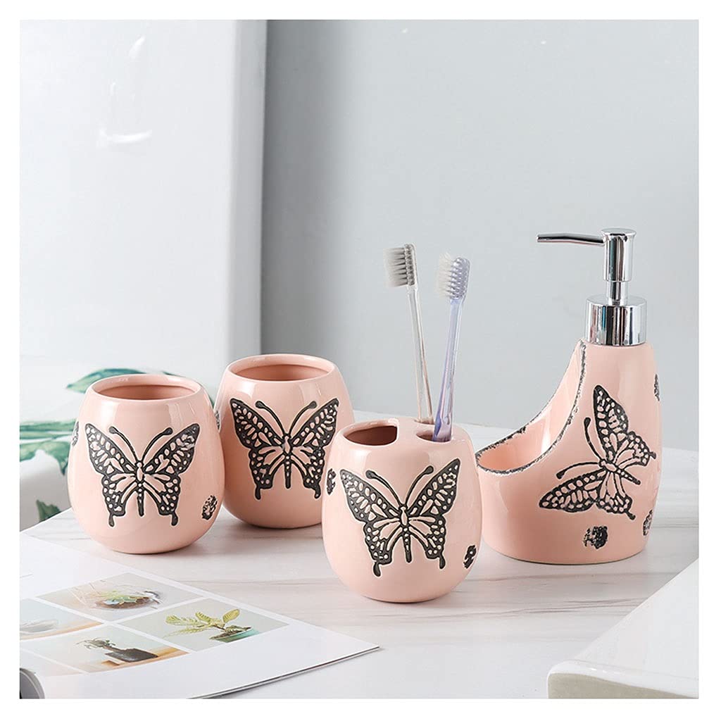 Dispenser Sapone Accessori da bagno in 4 pezzi Set di lavaggio in ceramica di lusso Set da bagno in ceramica Set da bagno Include distributore di sapone Spazzolino da denti Portabicchieri Tazze a colz