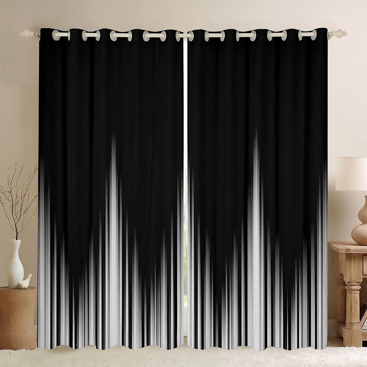 Homemissing Boys Multicolored 13212 Gradient Dark Window Curtains Abstract Stripe Blackout Curtains Simple Style Modern Design Art Darkening Dreapes Modern Luxury Window Treatments W46*L54