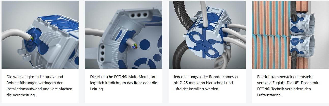 KAISER 1555-26 Unterputzdose achteckig Geräte-Verbindungsdose UP¹ ECON® Fix Tiefe 66mm zur Montage ohne Gips (20 Stück)