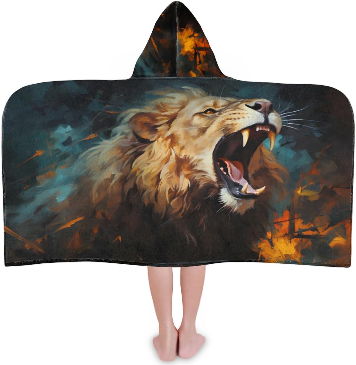 Pardick Kids Bath Towel Crazy Lion Beach Towel with Hood Pool Cover Up for Girls Boys Soft Absorbent Hooded Bath Towel Toddler Towels for Beach, Pool
