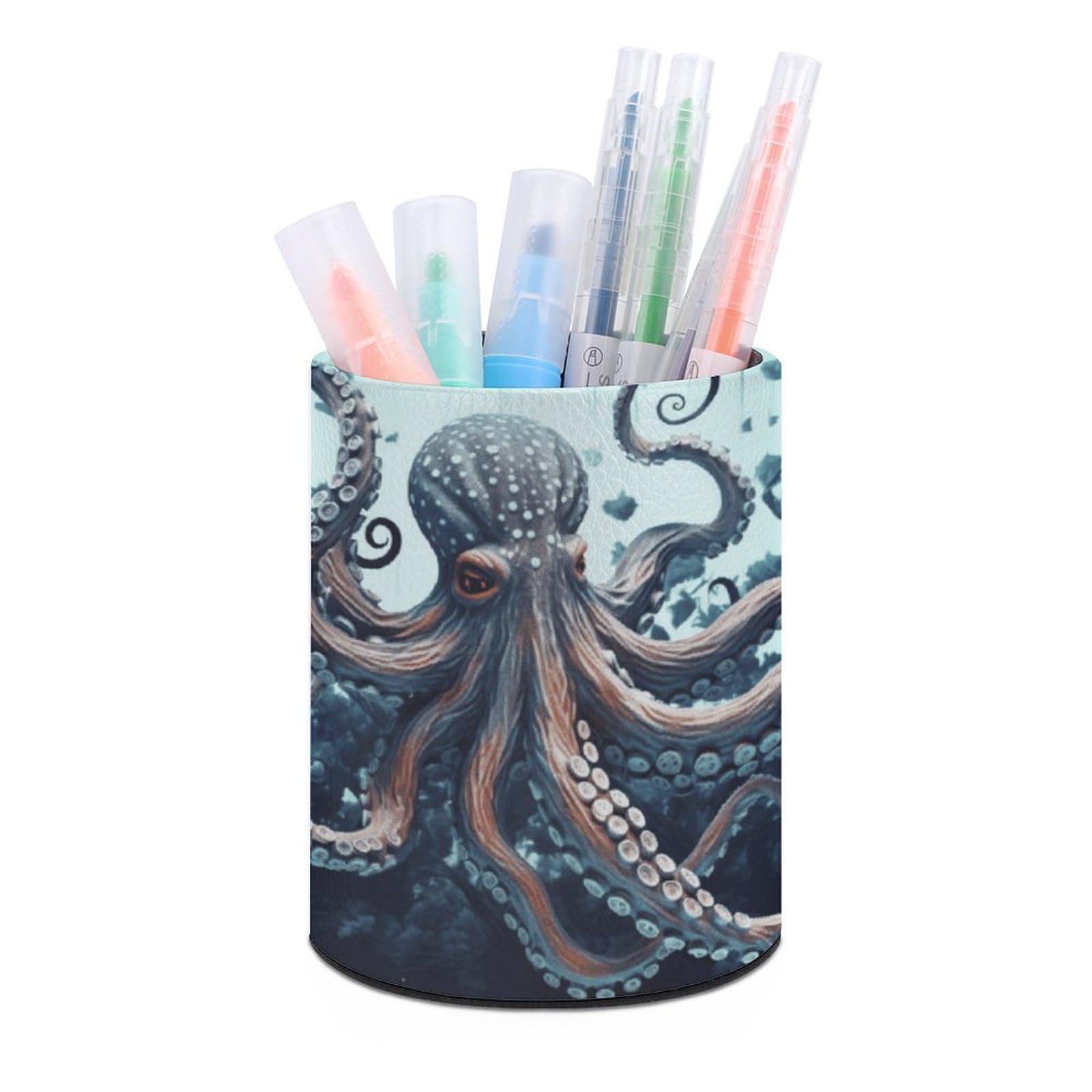 JTREHY Round Pen Holder,Cool Octopus Printed Makeup Brush Storage Box for Home Office Dressing Table