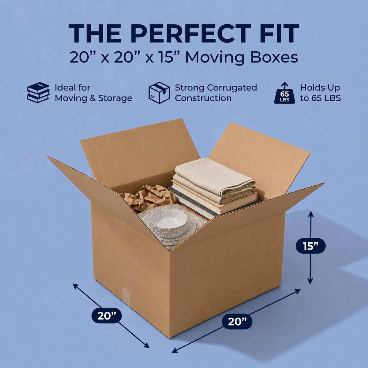 BOX USA Moving Boxes, bardzo duże 20" x 20" x 15" (12 opakowań), karton falisty do pakowania, przechowywania wysyłek i wysyłki do biura domu, 32 ECT - opakowanie 12 sztuk