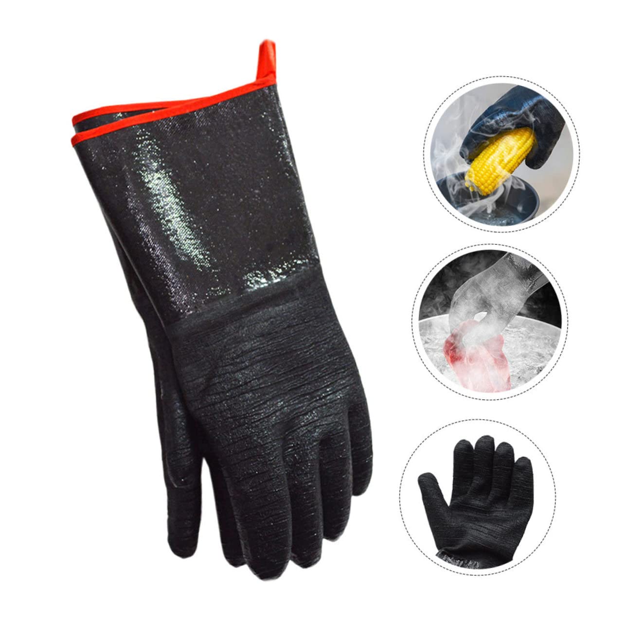 Guanti Resistenti al Calore Neoprene Nero 1 Paio per Barbecue | Impermeabili, Taglio e Presa Antiscivolo, Protezione del Polso, Uso Outdoor e Piano Cottura