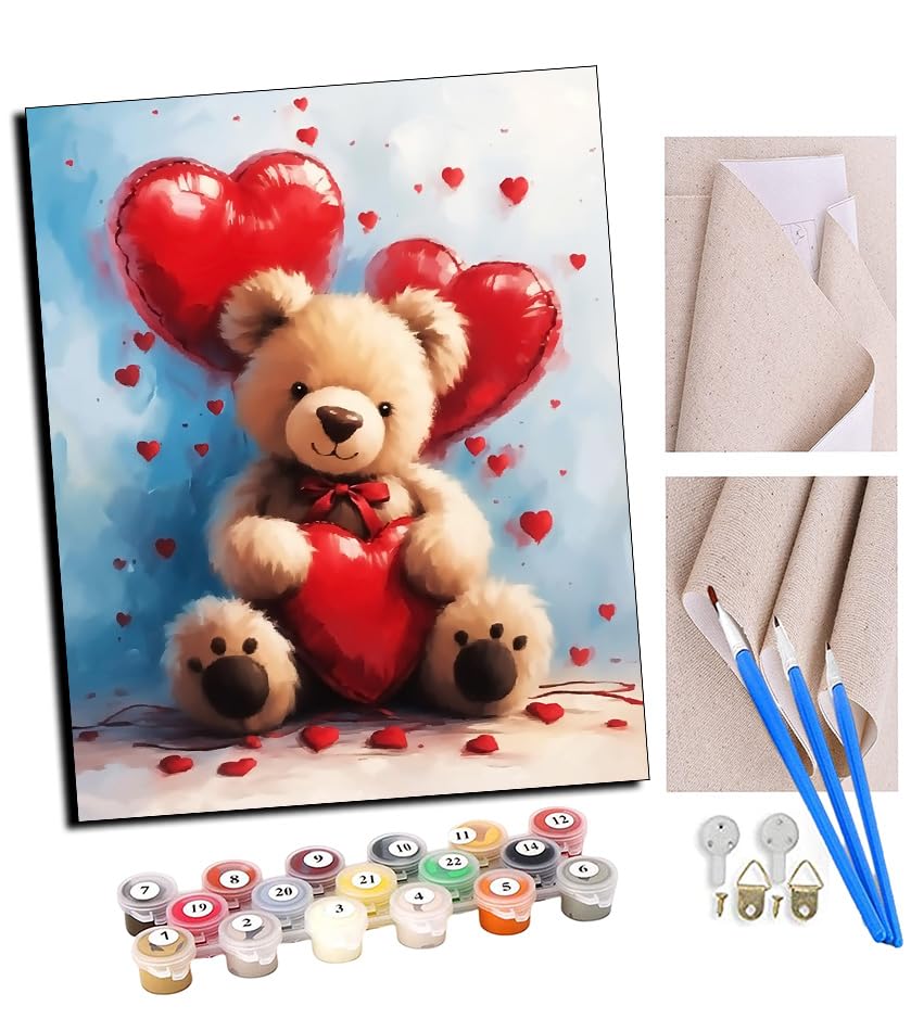 TUDOUTU Pintura de bricolaje por números arte Kits Osito de peluche con globos en forma de corazón pintados a mano Dibujo lienzo Imágenes por números Decoración para el hogar Regalo 40x50cm on marco