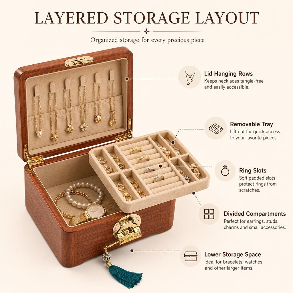 Portagioie In Legno Vintage Con Coperchio Floreale Dipinto A Mano